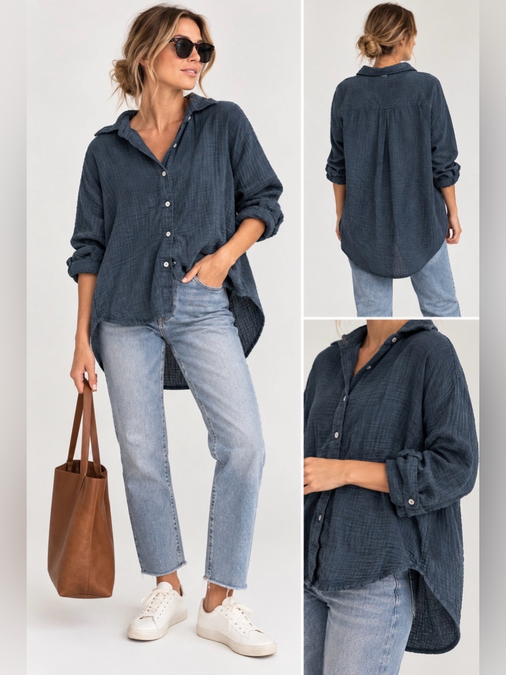 Bella Amore Navy oversized button down shirt